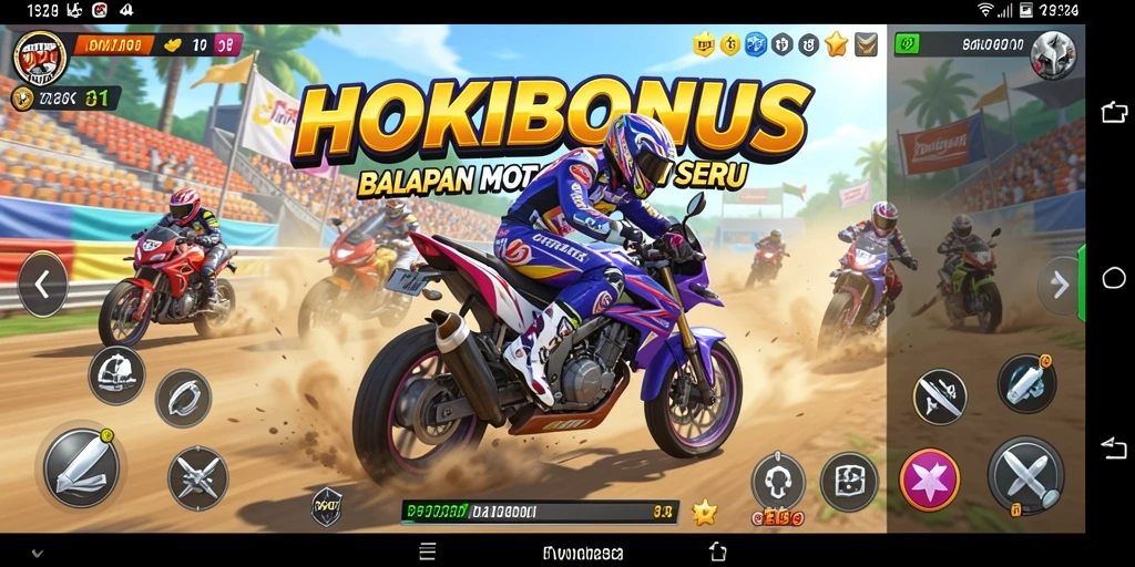 Tampilan gameplay HOKIBONUS yang mendebarkan dengan aksi balapan motor.