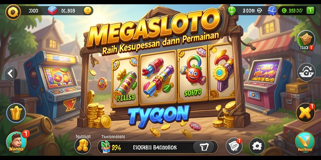 Screenshot MEGASLOTO menampilkan pemain membangun bisnis mereka.